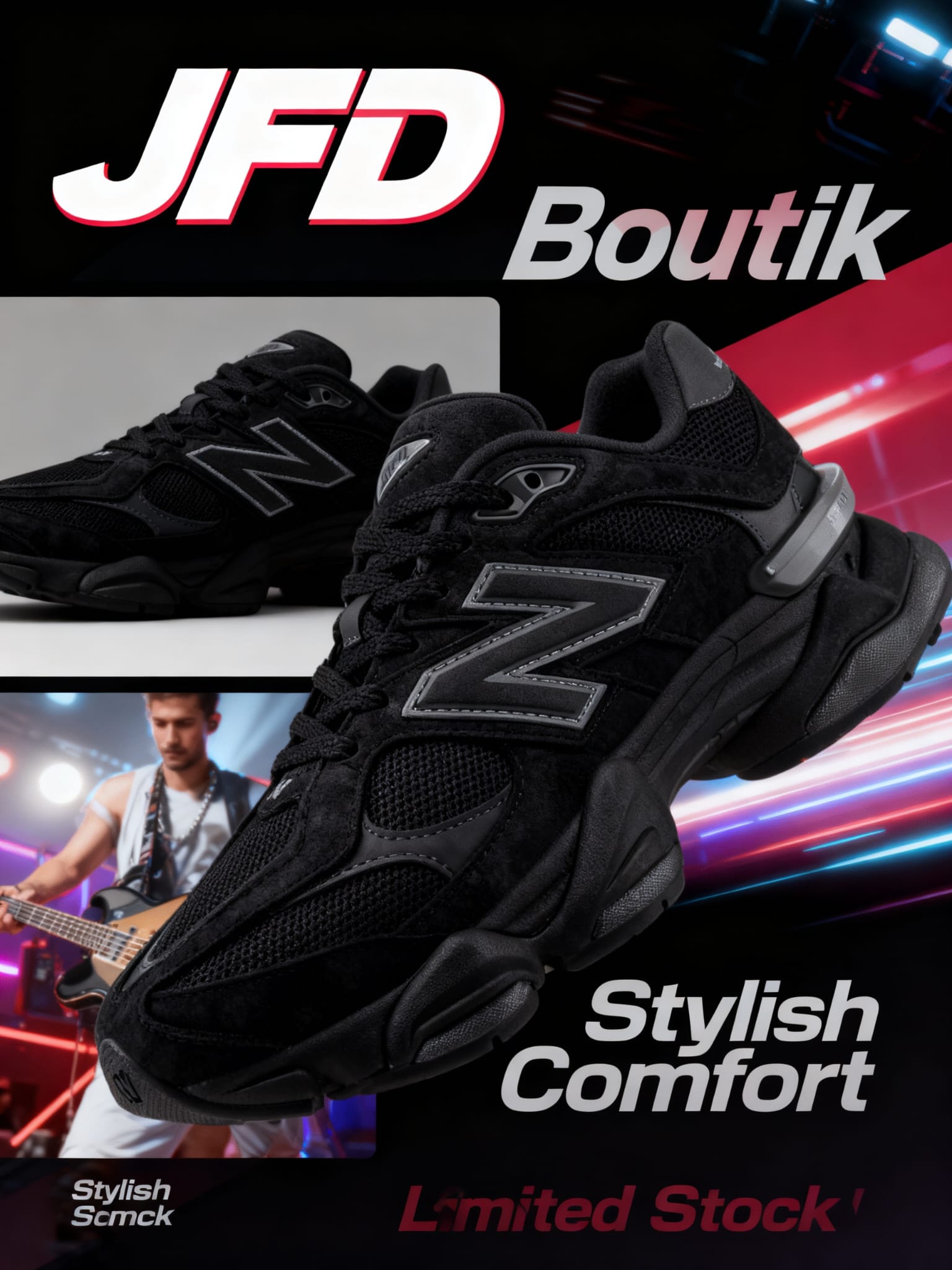 New Balance 9060 Triple Black Athletic Sneaker - Breathable Mesh Upper, Cushioned Insole, Durable Rubber Outsole, Round Toe Design, Stylish Comfort for Everyday Wear